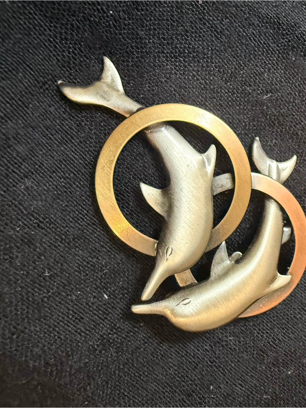 Vintage Two-Tone Double Dolphin Brooch